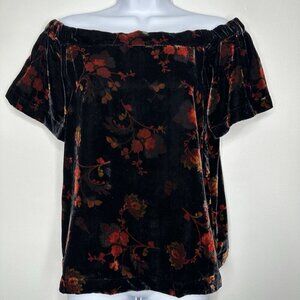 Velvet Off The Shoulder Top Fairy‎ Floral XS Black Red